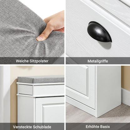 SoBuy | Meuble à chaussures | Banc à chaussures avec porte abattante | Rangement pour chaussures | Blanc vintage | FSR82-L-WG 