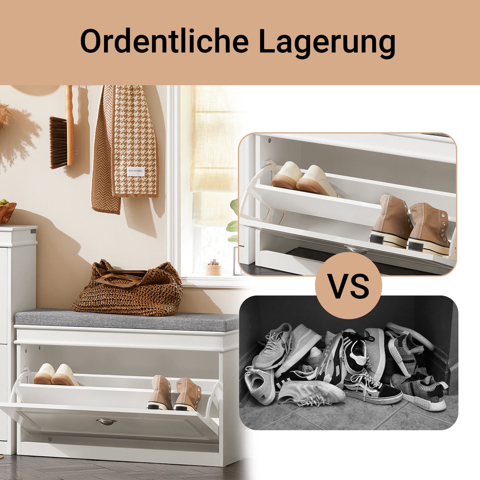 SoBuy | Schuhkipper-Set | Sitzbank mit Stauraum & schmaler Schuhschrank Weiß | FSR82-L-W+FSR78-W