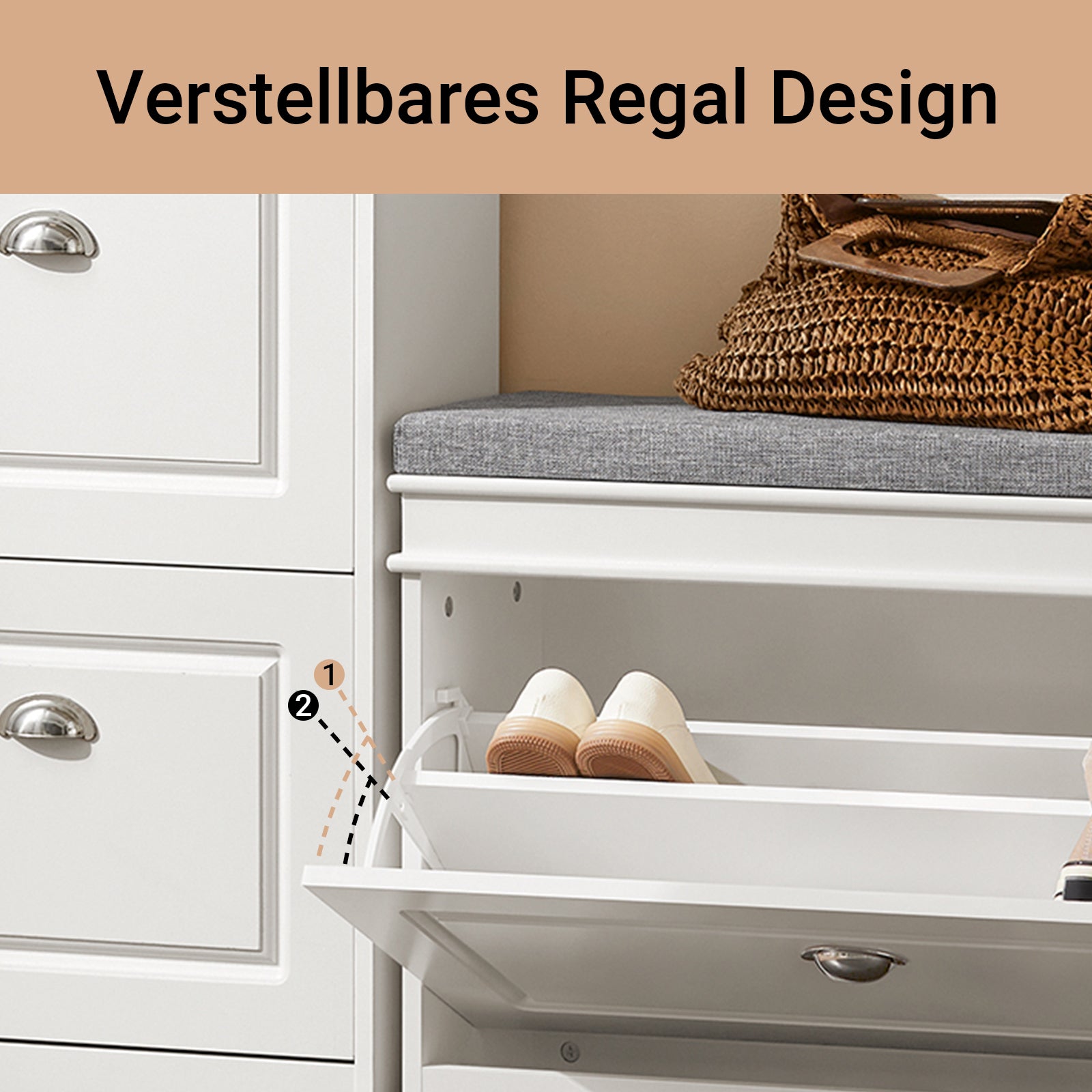 SoBuy | Meuble à chaussures | Banc à chaussures avec porte rabattable | Meuble à chaussures blanc | FSR82