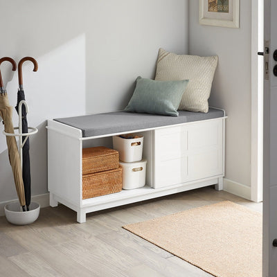 SoBuy | Comò con seduta | Panca contenitore | Scarpiera | Bianco | FSR86-W