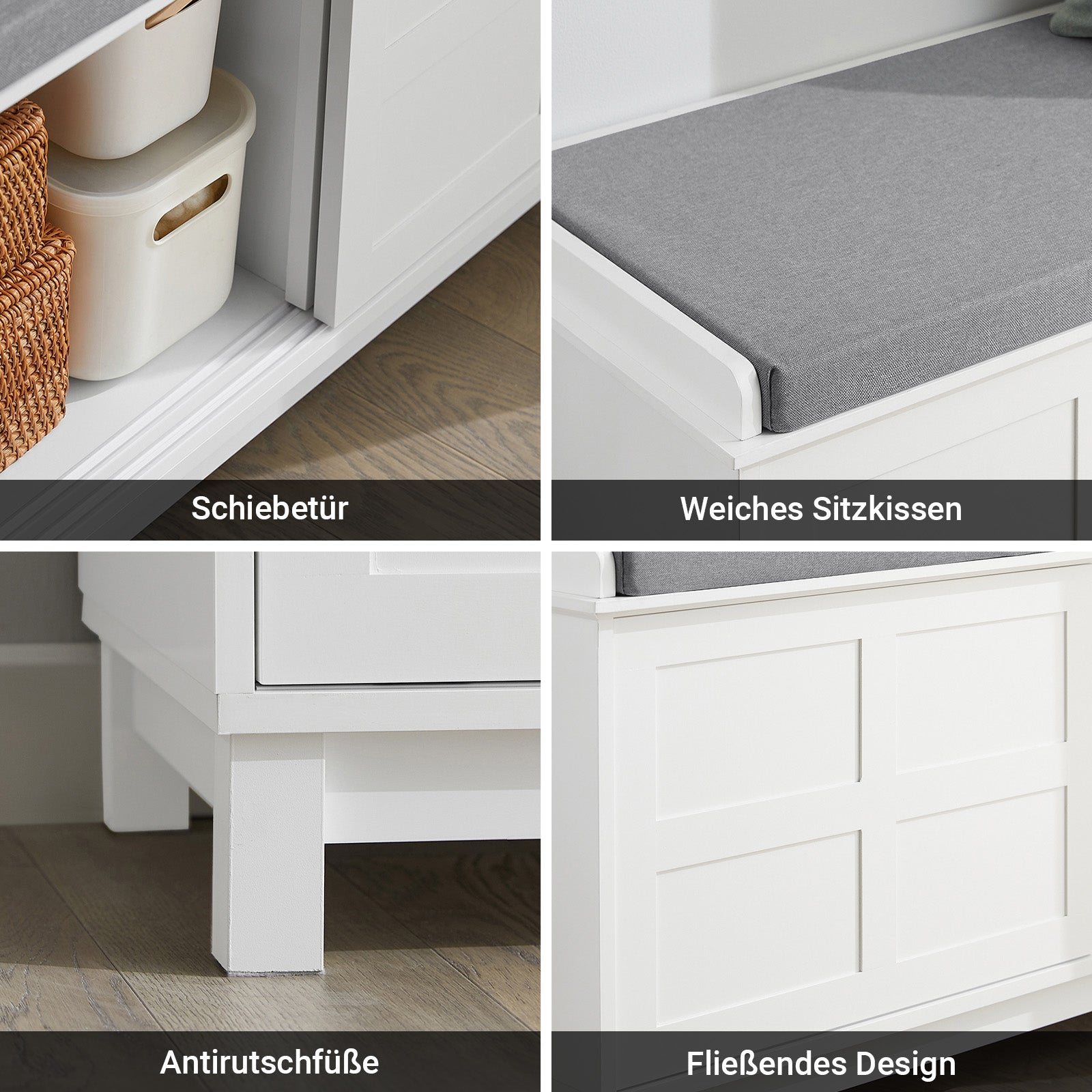 SoBuy | Comò con seduta | Panca contenitore | Scarpiera | Bianco | FSR86-W