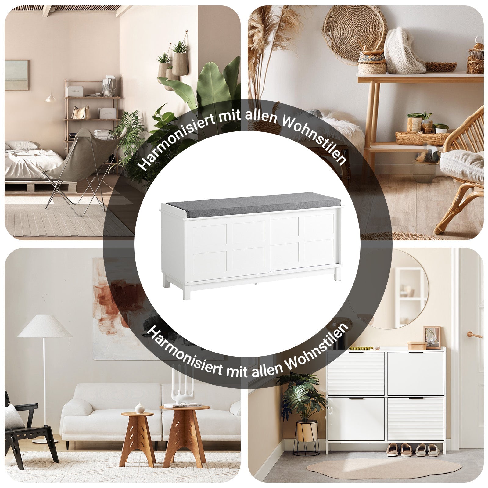 SoBuy | Comò con seduta | Panca contenitore | Scarpiera | Bianco | FSR86-W