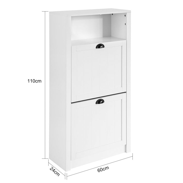 SoBuy | Schuhkipper | Schuhschrank mit 2 Klappen | Schuhkommode Weiß | FSR87-K-W