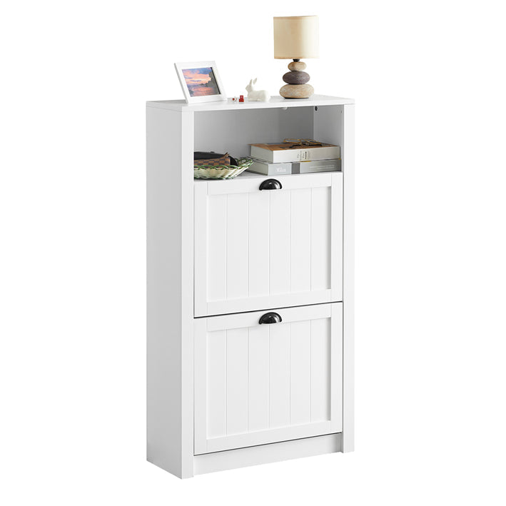 SoBuy | Meuble à Chaussures | Armoire à Chaussures à 2 Abattants | Commode à Chaussures Blanche | FSR87-K-W