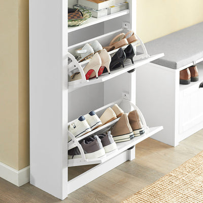 SoBuy | Schuhkipper | Schuhschrank mit 2 Klappen | Schuhkommode Weiß | FSR87-K-W
