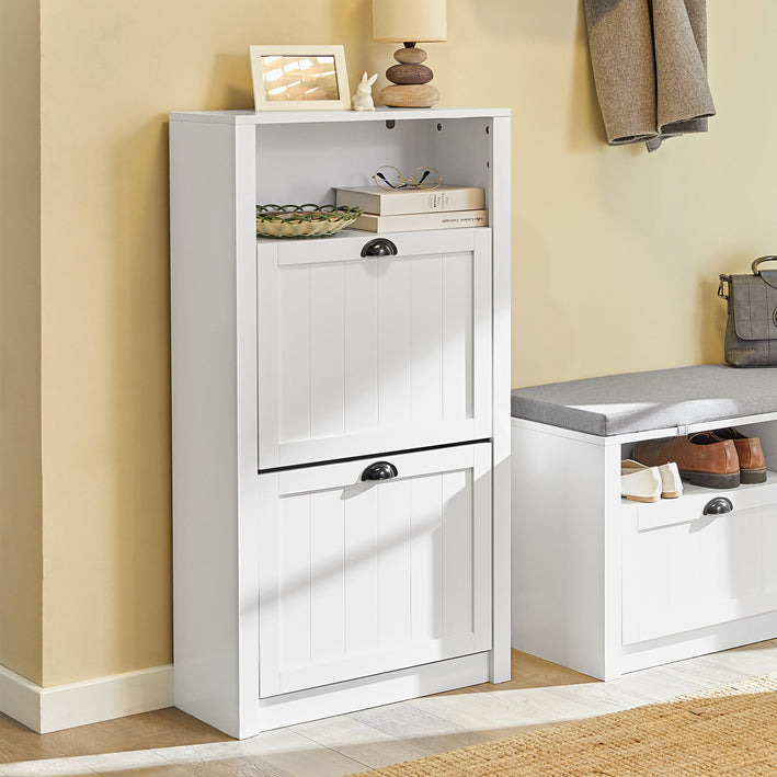 SoBuy | Meuble à Chaussures | Armoire à Chaussures à 2 Abattants | Commode à Chaussures Blanche | FSR87-K-W