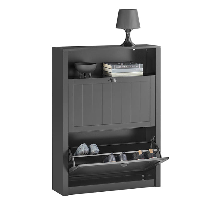 SoBuy | Meuble à chaussures | Armoire à chaussures à 2 abattants | Commode à chaussures noire | FSR87-SCH