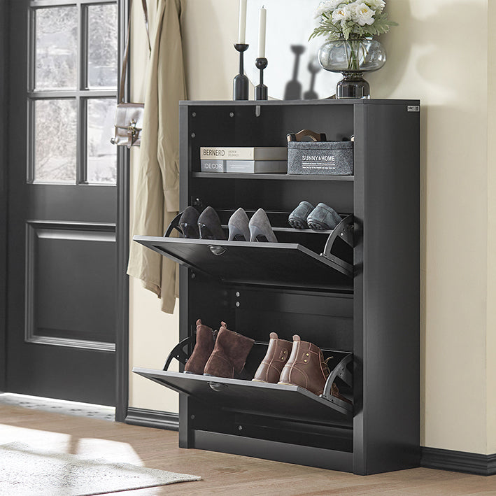 SoBuy | Meuble à chaussures | Armoire à chaussures à 2 abattants | Commode à chaussures noire | FSR87-SCH
