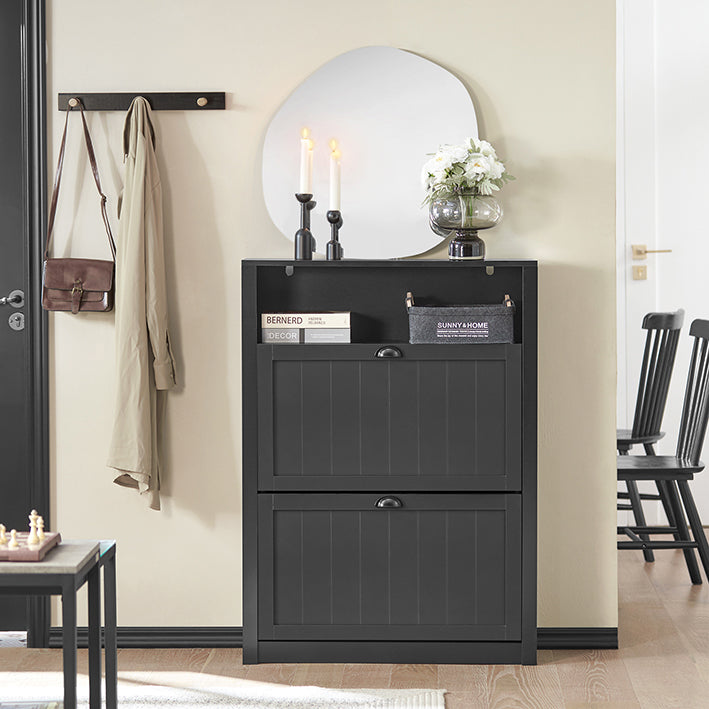 SoBuy | Meuble à chaussures | Armoire à chaussures à 2 abattants | Commode à chaussures noire | FSR87-SCH