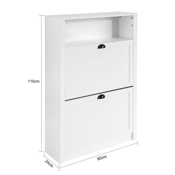 SoBuy | Meuble à chaussures basculant | Armoire à chaussures avec 2 abattants | Commode à chaussures blanc | FSR87-W