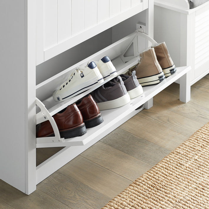 SoBuy | Meuble à chaussures basculant | Armoire à chaussures avec 2 abattants | Commode à chaussures blanc | FSR87-W