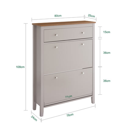 SoBuy | Meuble à chaussures étroit | 2 portes et tiroir | Capacité : 12 paires de chaussures | Marron clair | L 80 x P 25 x H 108 cm | FSR89-KA 