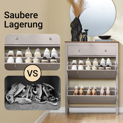 SoBuy | Meuble à chaussures étroit | 2 portes et tiroir | Capacité : 12 paires de chaussures | Marron clair | L 80 x P 25 x H 108 cm | FSR89-KA 