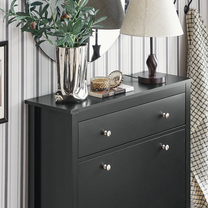 SoBuy | Meuble à chaussures | Étagère à chaussures à 2 portes | Étagère à chaussures avec tiroir | Noir | FSR89-SCH