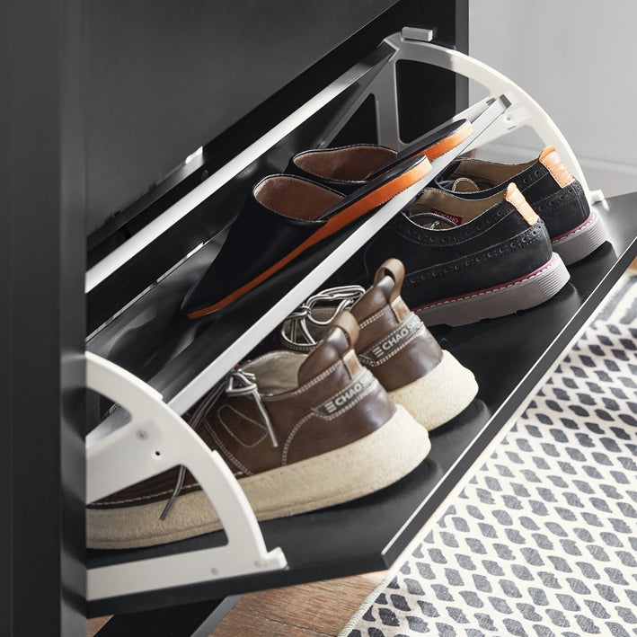 SoBuy | Meuble à chaussures | Étagère à chaussures à 2 portes | Étagère à chaussures avec tiroir | Noir | FSR89-SCH