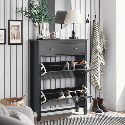 SoBuy | Meuble à chaussures | Étagère à chaussures à 2 portes | Étagère à chaussures avec tiroir | Noir | FSR89-SCH