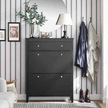 SoBuy | Meuble à chaussures | Étagère à chaussures à 2 portes | Étagère à chaussures avec tiroir | Noir | FSR89-SCH