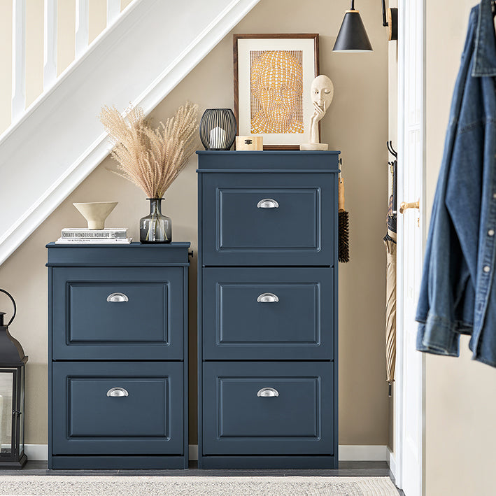 Prévente | SoBuy | Meuble à chaussures | Armoire à chaussures 3 portes | Coffre à chaussures, bleu | FSR94-B