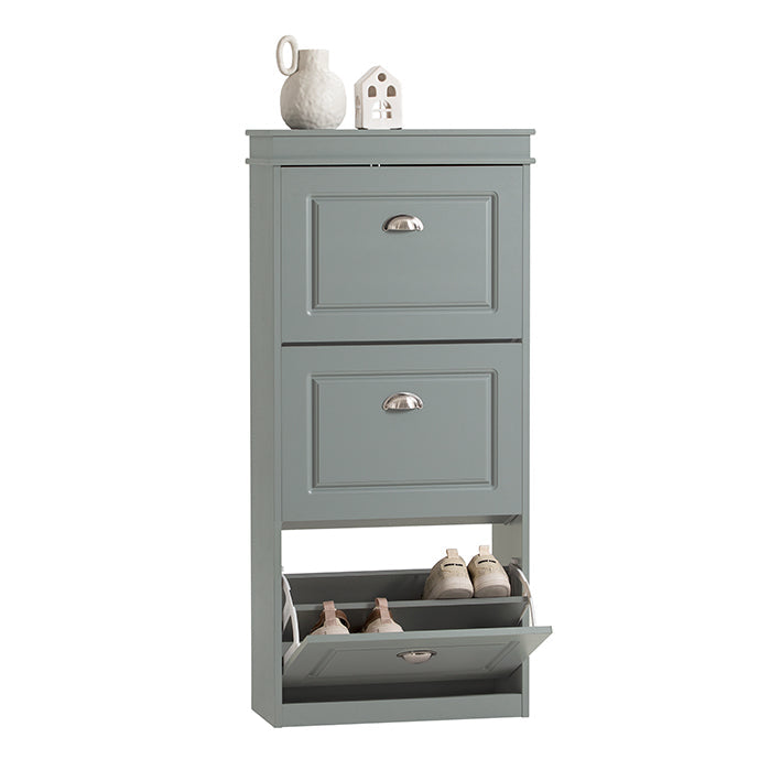 SoBuy | Meuble à chaussures | Armoire à chaussures avec 3 abattants | Commode à chaussures gris clair | FSR94-HG
