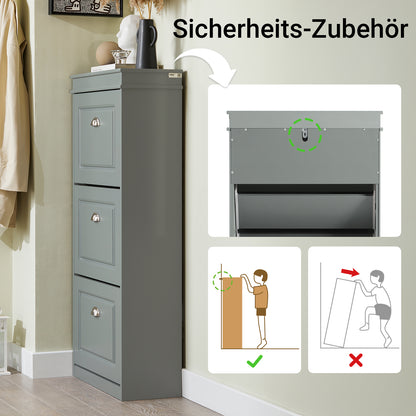 SoBuy | Meuble à chaussures | Rangement à chaussures à 3 portes | Coffre à chaussures gris clair | FSR94-HG 