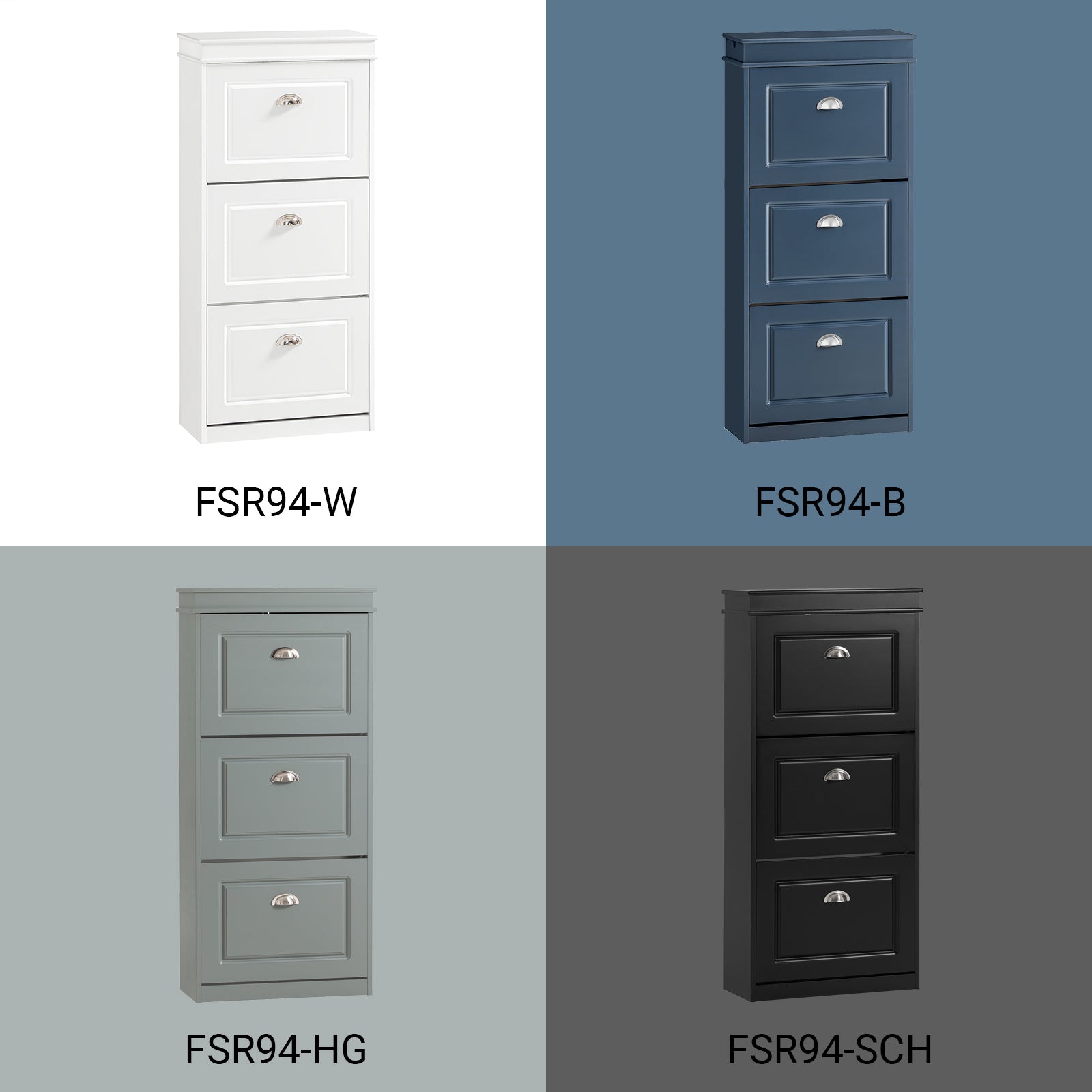 SoBuy | Meuble à chaussures | Rangement à chaussures à 3 portes | Coffre à chaussures gris clair | FSR94-HG 