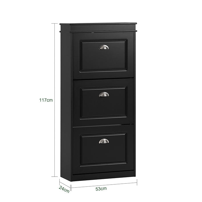 SoBuy | Meuble à chaussures | Armoire à chaussures avec 3 abattants | Commode à chaussures noire | FSR94-SCH