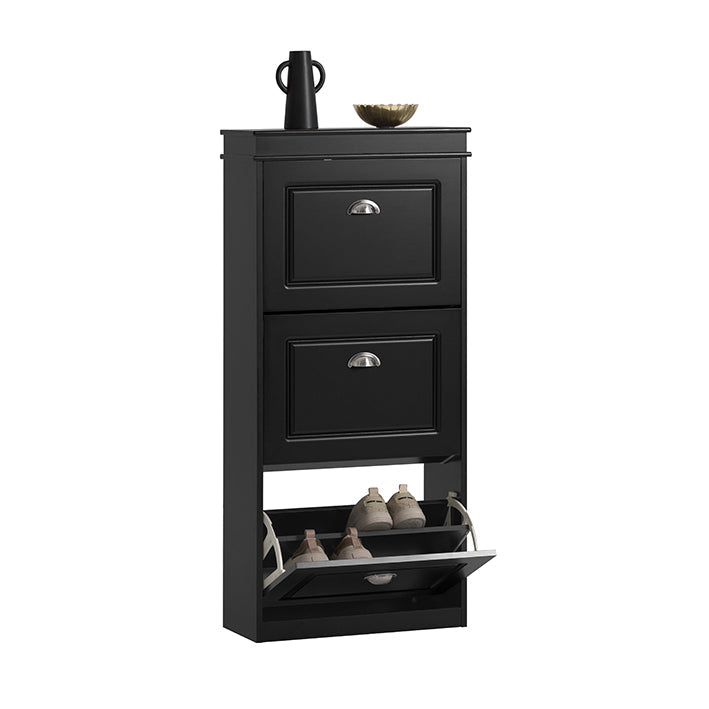 SoBuy | Meuble à chaussures | Armoire à chaussures avec 3 abattants | Commode à chaussures noire | FSR94-SCH