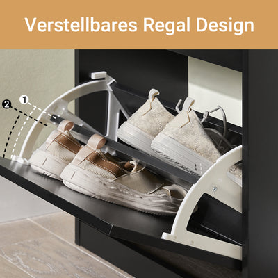 SoBuy | Meuble à chaussures | Rangement à chaussures à 3 portes | Coffre à chaussures noir | FSR94-SCH 