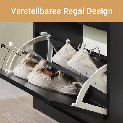 SoBuy | Meuble à chaussures | Rangement à chaussures à 3 portes | Coffre à chaussures noir | FSR94-SCH 