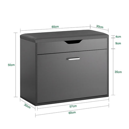 SoBuy | Meuble à chaussures à 1 abattant | Banc à chaussures avec coussin d'assise | Banc de rangement | Gris | FSR95-HG
