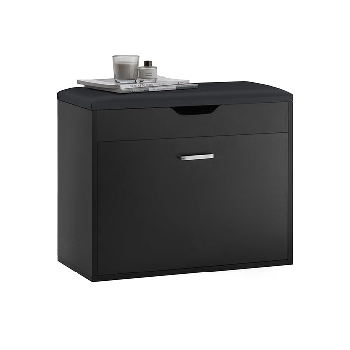 SoBuy | Scarpiera con 1 anta ribaltabile | Scarpiera con cuscino | Cassettiera per seduta | Nero | FSR95-SCH