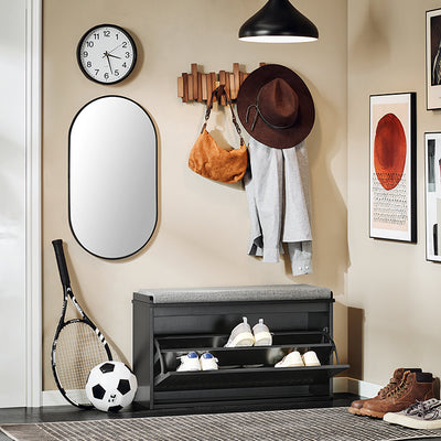 SoBuy | Schuhkipper | Schuhbank mit Klappe | mit Sitzkissen | Schwarz | FSR98-L-SCH