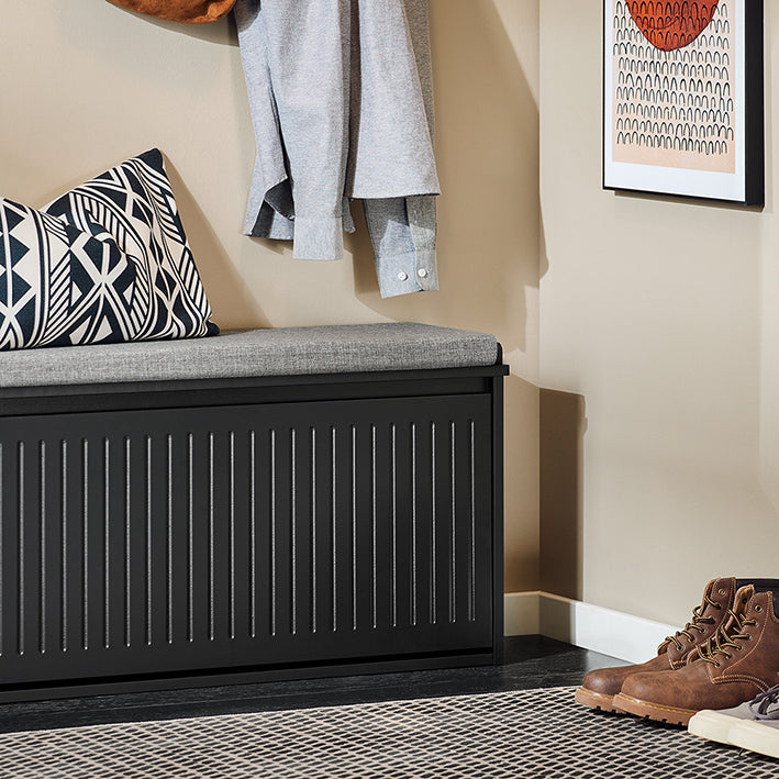 Prévente | SoBuy | Meuble à chaussures | Banc à chaussures avec rabat | Avec coussin d'assise | Noir | FSR98-L-SCH