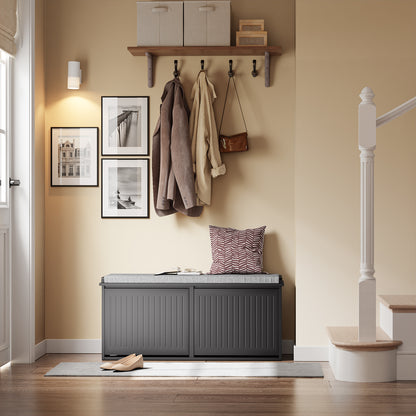 SoBuy | Meuble à chaussures | Rangement à chaussures à 2 portes | Banc à chaussures avec coussin d'assise | Noir | FSR98-XL-SCH 