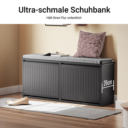 SoBuy | Meuble à chaussures | Rangement à chaussures à 2 portes | Banc à chaussures avec coussin d'assise | Noir | FSR98-XL-SCH 