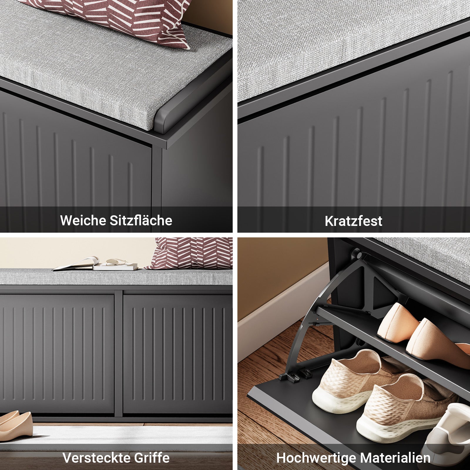 SoBuy | Meuble à chaussures | Armoire à chaussures avec 2 abattants | Banc à chaussures avec coussin | Noir | FSR98-XL-SCH