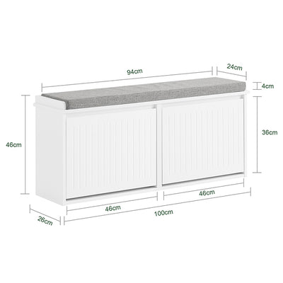 SoBuy | Meuble à chaussures à 2 portes | Banc à chaussures avec coussin d'assise | Blanc | FSR98-XL-W 