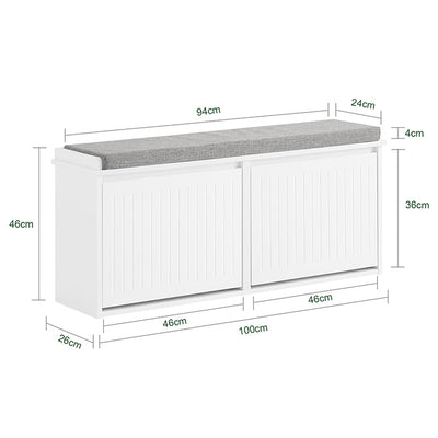 SoBuy | Scarpiera con 2 ante a ribalta | Panchina scarpiera con cuscino | Bianco | FSR98-XL-W