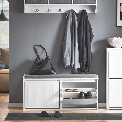 SoBuy | Meuble à chaussures à 2 portes | Banc à chaussures avec coussin d'assise | Blanc | FSR98-XL-W 