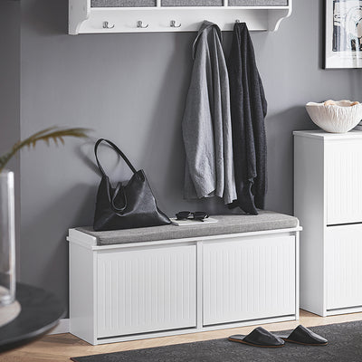 SoBuy | Meuble à chaussures à 2 portes | Banc à chaussures avec coussin d'assise | Blanc | FSR98-XL-W 