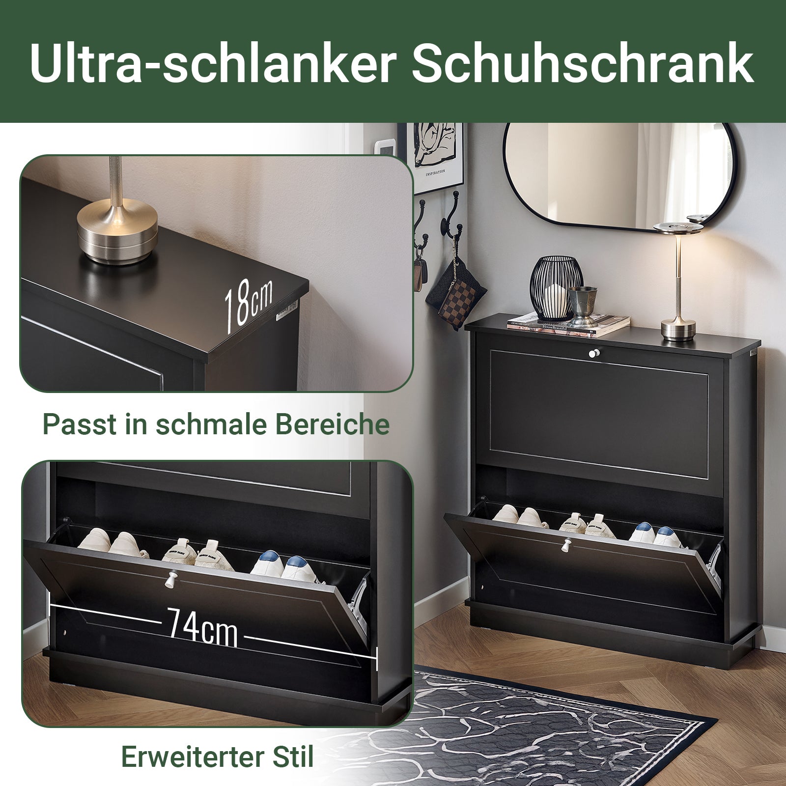 SoBuy | Meuble à chaussures | Rangement à chaussures à 2 portes | Coffre à chaussures noir | FSR99-SCH