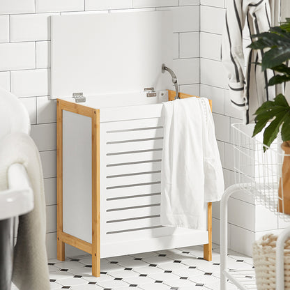 SoBuy | Wäschetruhe | Wäschesammler | Wäschekorb Natur-Weiß | FSS66-WN