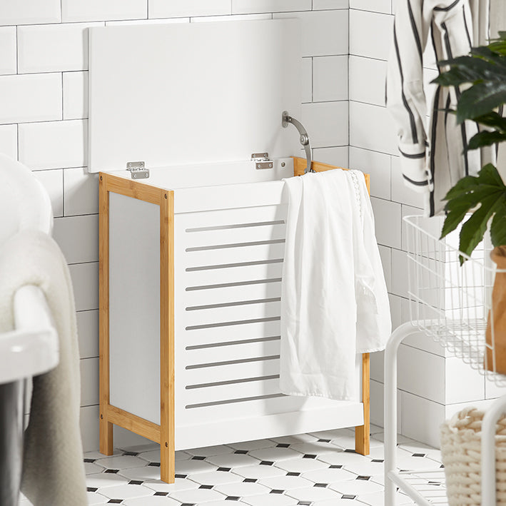 SoBuy | Wäschetruhe | Wäschesammler | Wäschekorb Natur-Weiß | FSS66-WN