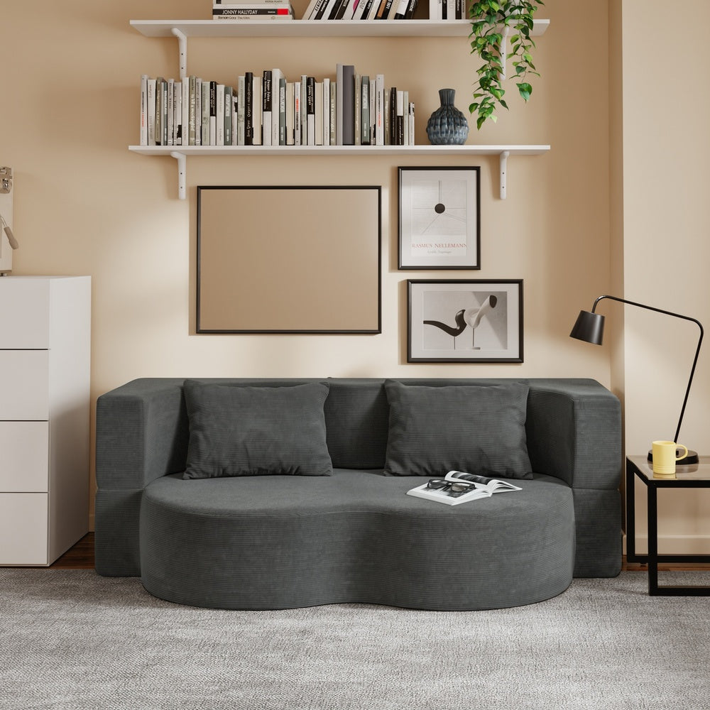 SoBuy | Schlafsofa & Schlafcouch in Dunkelgrau mit 2 Kissen | FST101-DG