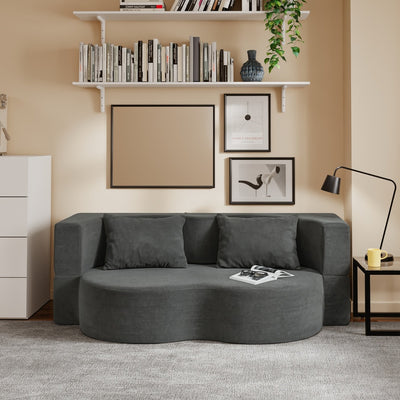 SoBuy | Schlafsofa & Schlafcouch in Dunkelgrau mit 2 Kissen | FST101-DG