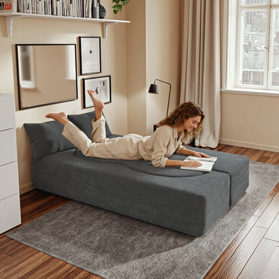 SoBuy | Schlafsofa & Schlafcouch in Dunkelgrau mit 2 Kissen | FST101-DG
