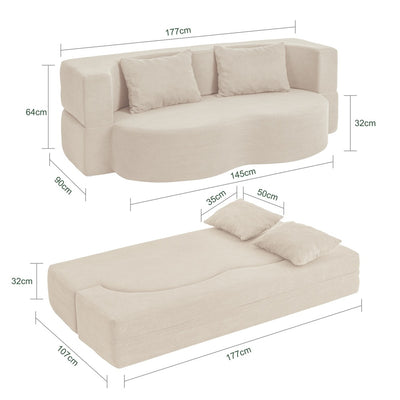 SoBuy | Schlafsofa 2-Sitzer in Beige mit 2 Kissen | FST101-MI