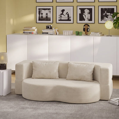 SoBuy | Schlafsofa 2-Sitzer in Beige mit 2 Kissen | FST101-MI