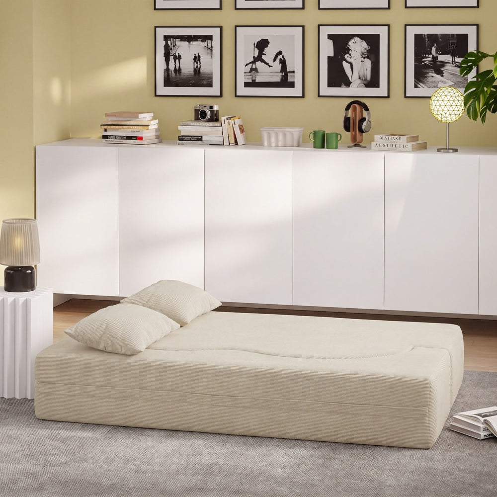 SoBuy | Schlafsofa 2-Sitzer in Beige mit 2 Kissen | FST101-MI