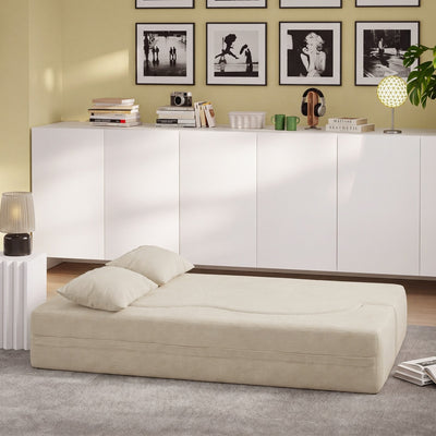 SoBuy | Schlafsofa 2-Sitzer in Beige mit 2 Kissen | FST101-MI